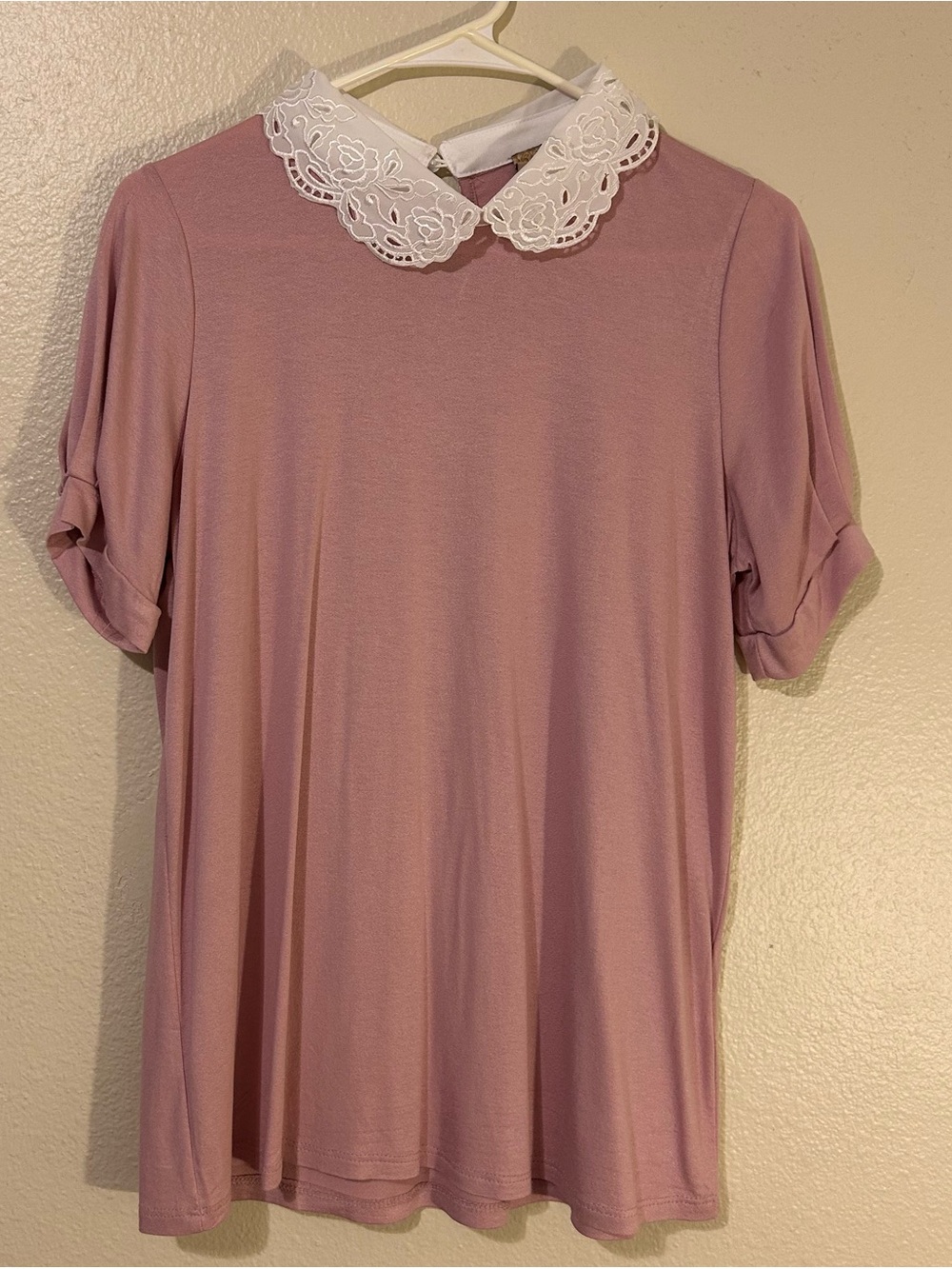 Misia Blush Top with White Peter Pan Collar Coquette Top Size Petite Large
